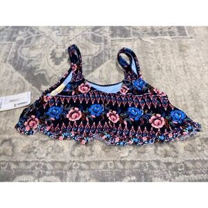 New GB GIRLS Swimsuit Bikini Top Black Pink Blue Floral Size 12